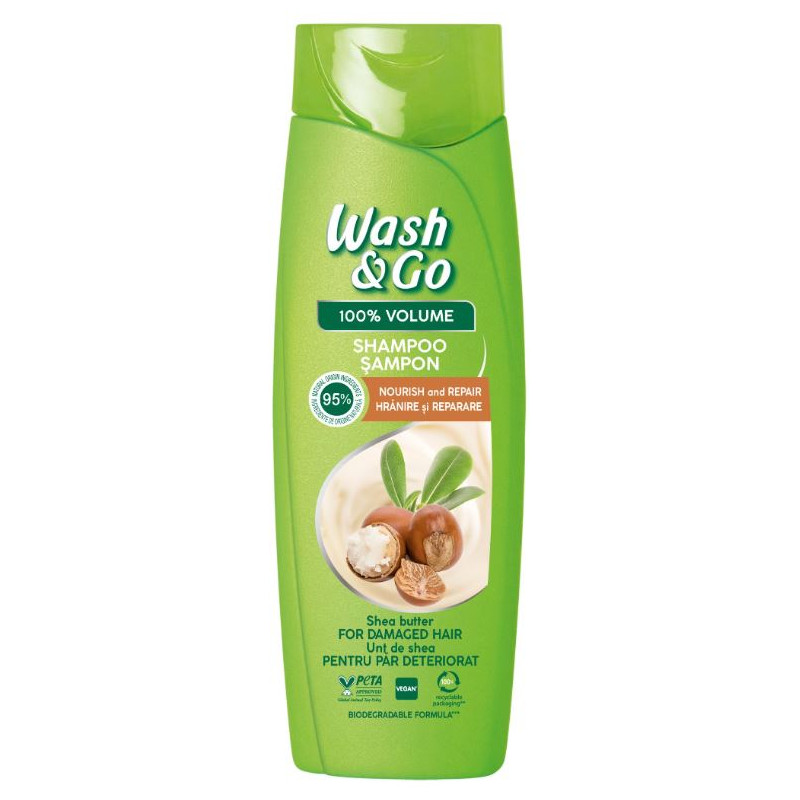 Sampon pentru par deteriorat, Wash&Go Shea Butter - 360 ml