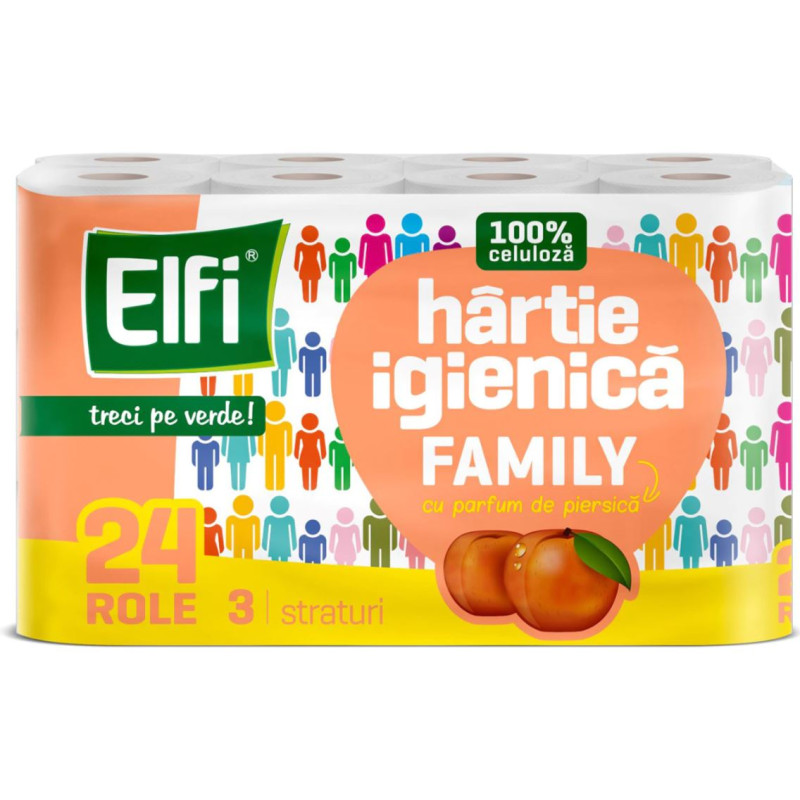 Hartie igienica 3 str. cu parfum de piersica, Elfi Family - 24 Buc