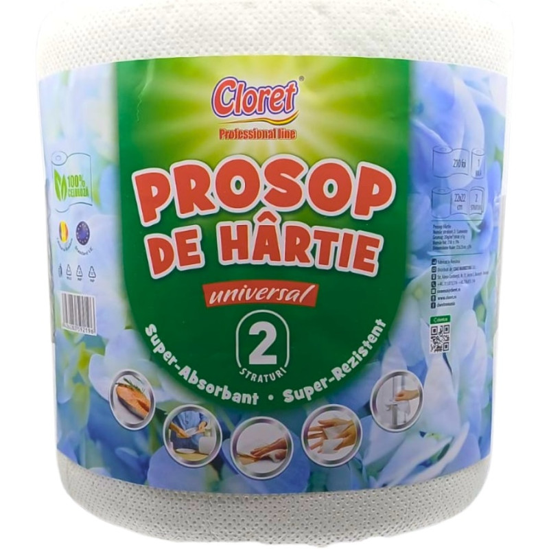 Prosop hartie la rola universal in 2 straturi / laminate, Cloret - 210 foi