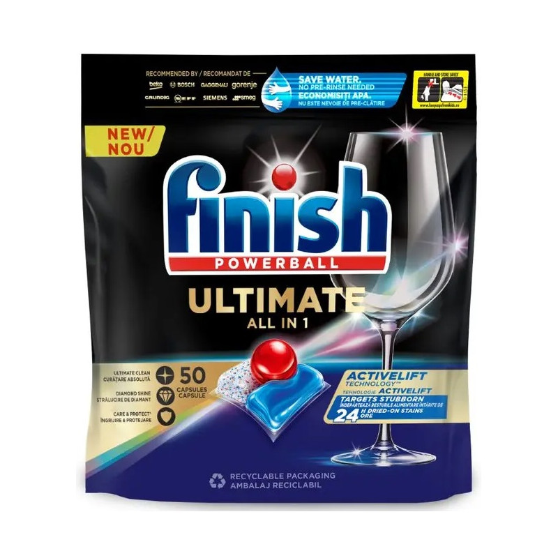 Detergent pentru masina de spalat vase, Finish PowerBALL Ultimate - 50 buc