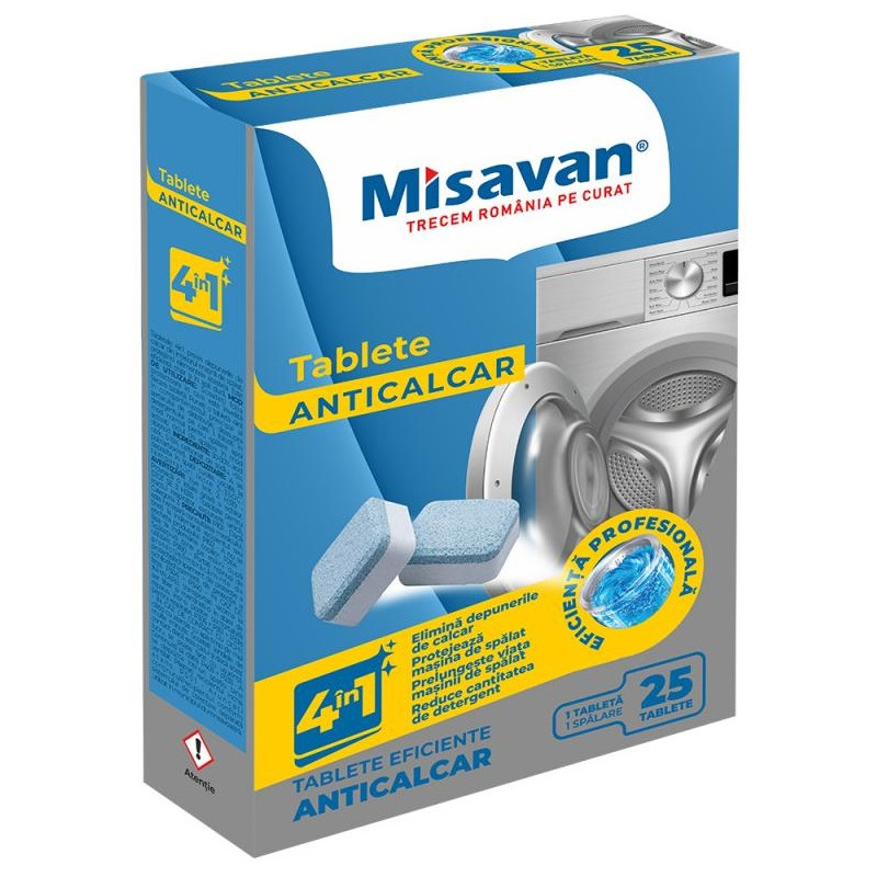 Tablete anticalcar pentru masina de spalat rufe 4in1, Misavan, 25 tablete