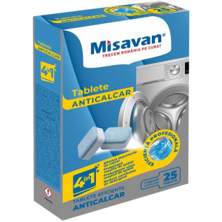 Tablete anticalcar pentru masina de spalat rufe 4in1, Misavan, 25 tablete