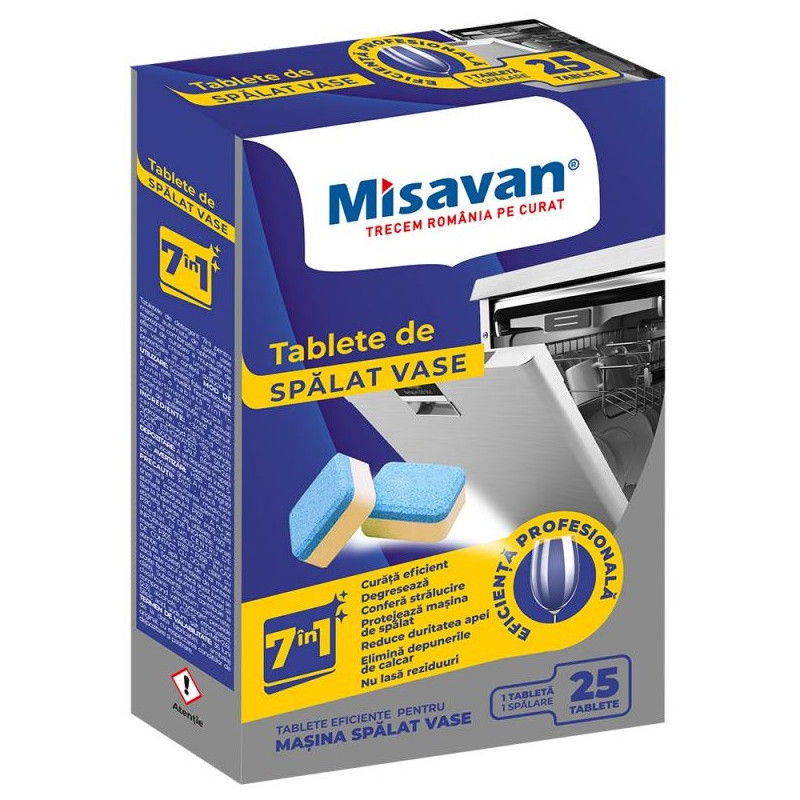 Tablete anticalcar pentru masina de spalat vase 7in1, Misavan, 25 tablete