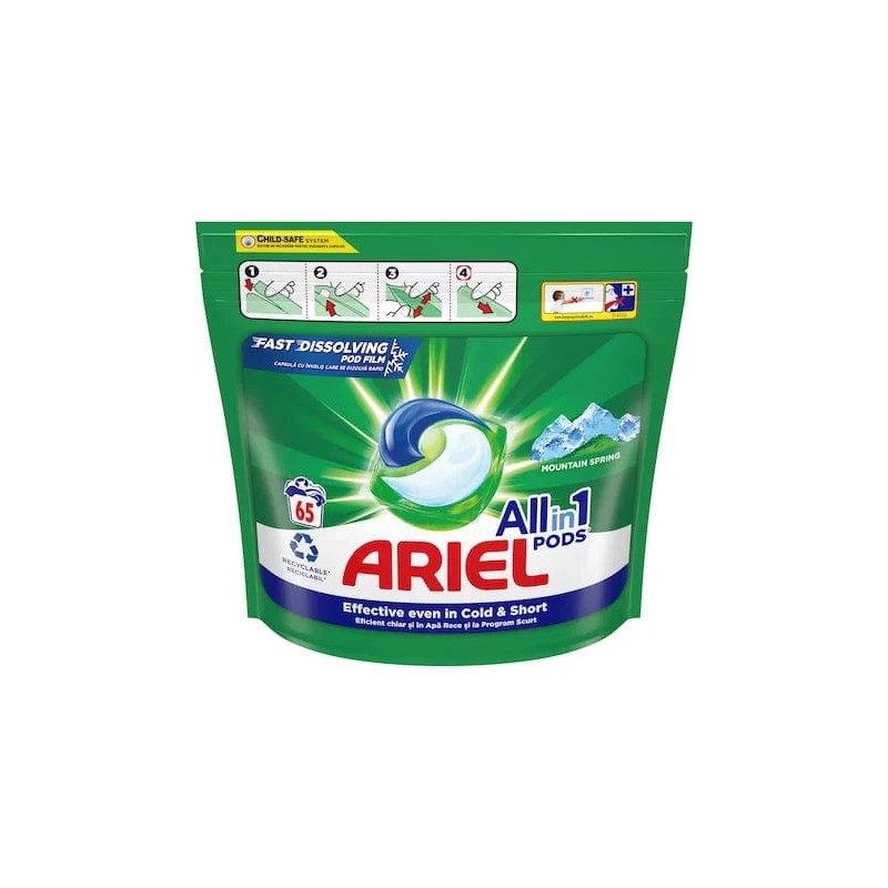 ARIEL All In 1 Pods - Mountain Spring - Detergent rufe, capsule - 65 buc