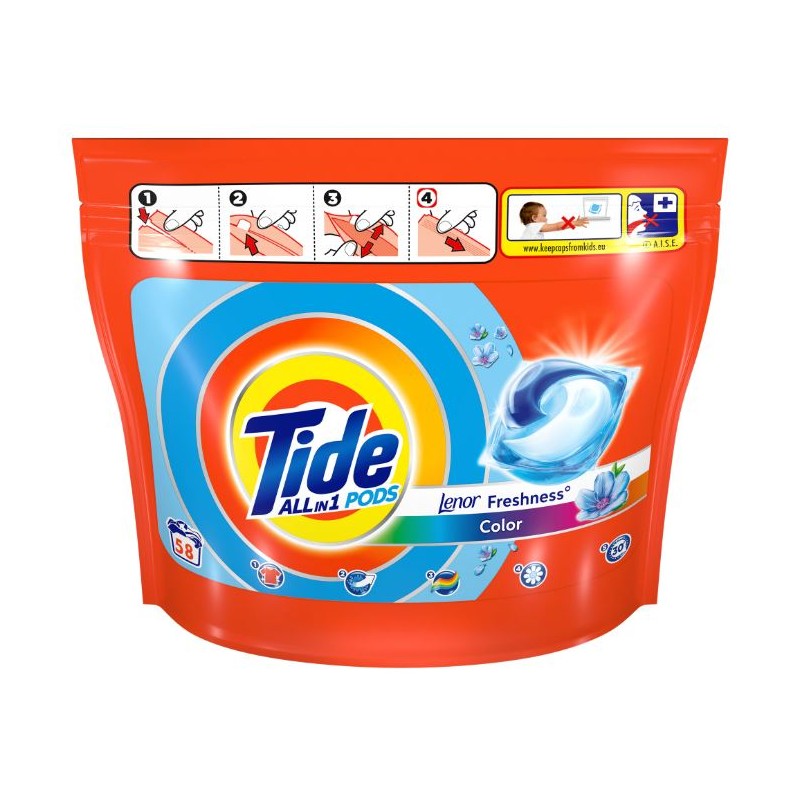 TIDE All In 1 Pods - Lenor Freshness Color - Detergent rufe, capsule - 58 buc