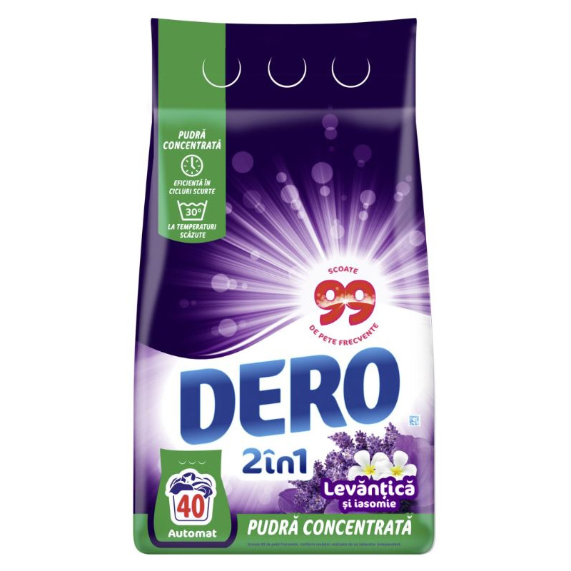 DERO 2 IN 1 - Lavanda & Iasomie - Detergent pudra rufe, 40 spalari - 3 Kg