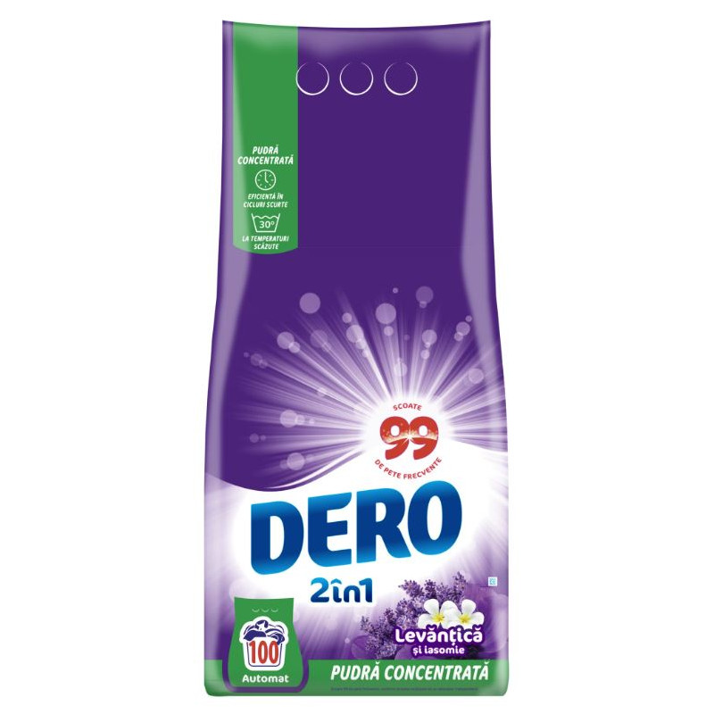 DERO 2 IN 1 - Lavanda & Iasomie - Detergent pudra rufe, 100 spalari - 7.5 Kg