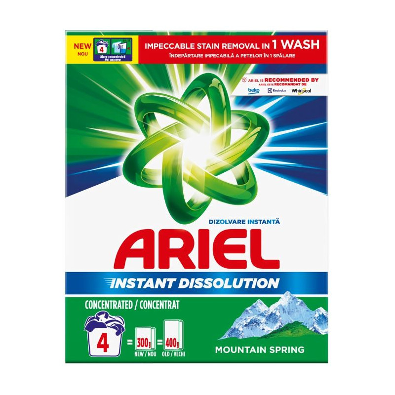 ARIEL - Mountain Spring - Detergent rufe pudra, 4 spalari - 300 grame