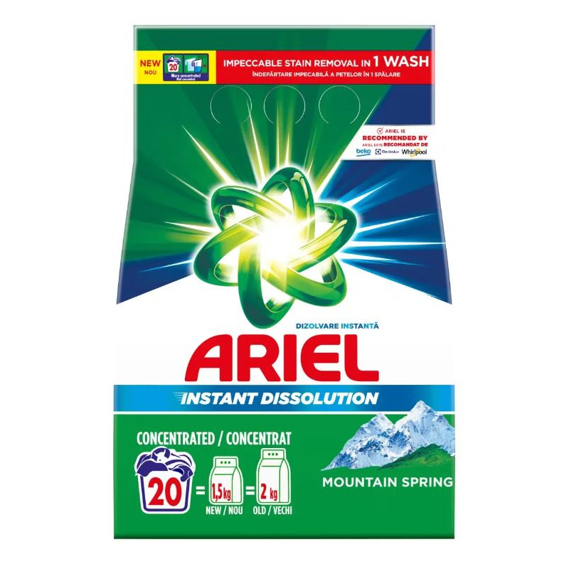 ARIEL - Mountain Spring - Detergent rufe pudra, 20 spalari - 1.5 Kg