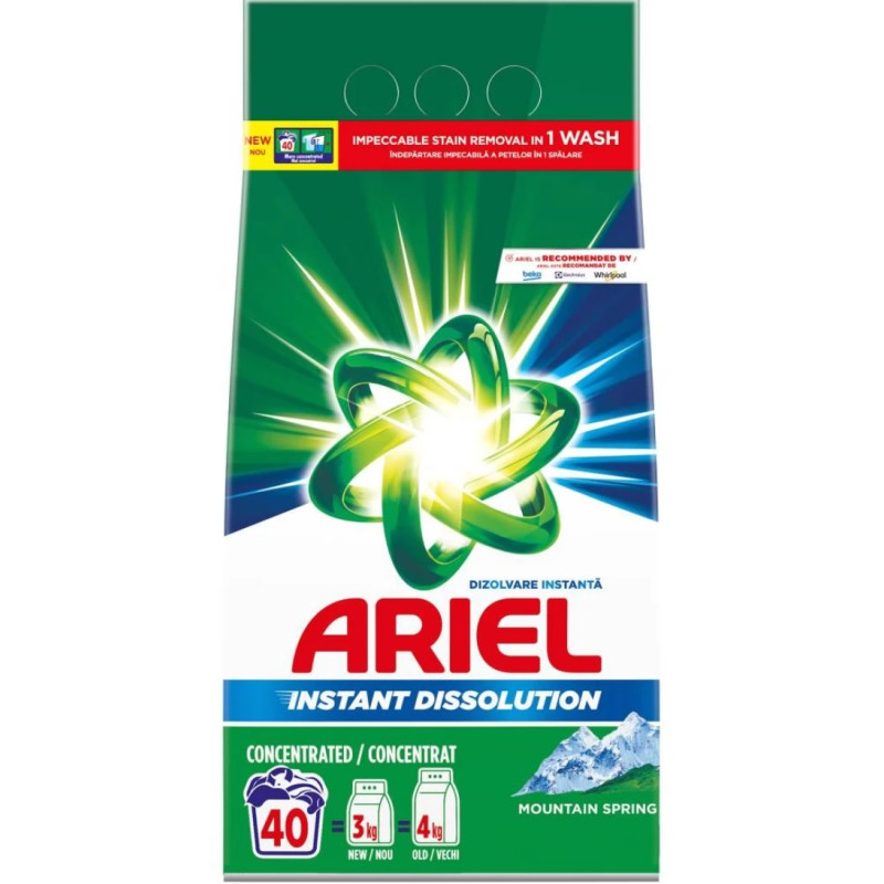 ARIEL - Mountain Spring - Detergent rufe pudra, 40 spalari - 3 Kg