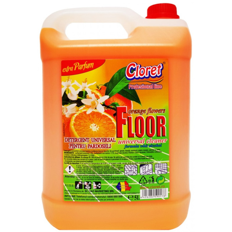 Detergent pardoseli cu parfum Flori de Portocala, Cloret - 5 litri