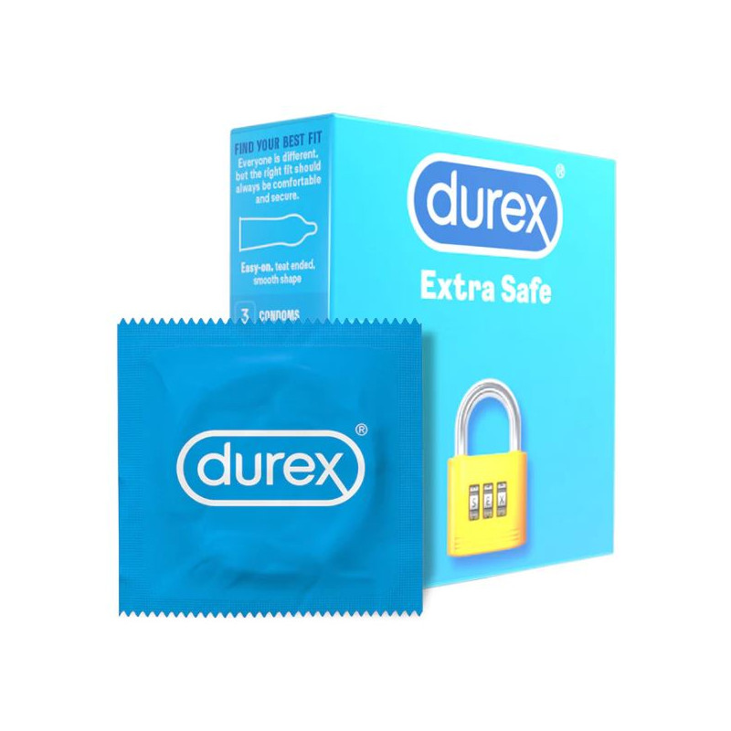 Prezervative transparente din cauciuc natural, Durex Extra Safe - 3 buc