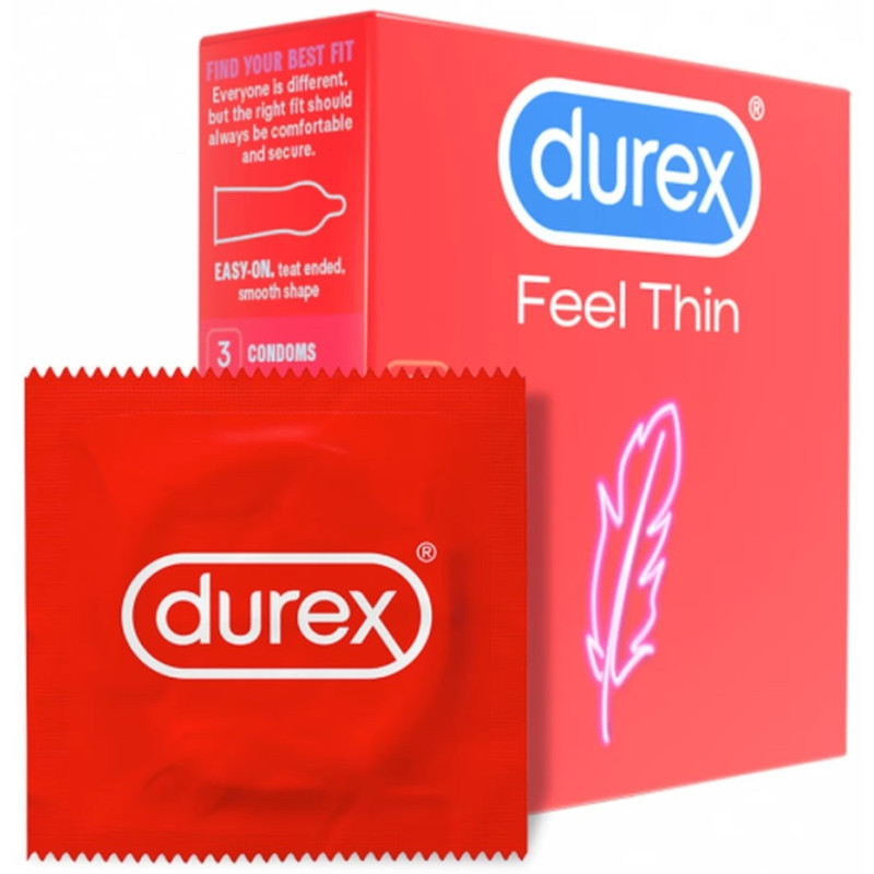 Prezervative transparente din cauciuc natural, Durex Feel Thin - 3 buc