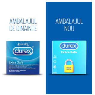 Prezervative transparente din cauciuc natural, Durex Extra Safe - 3 buc