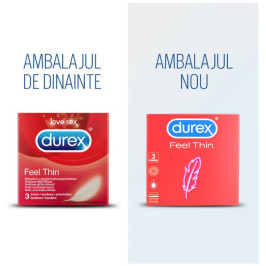 Prezervative transparente din cauciuc natural, Durex Feel Thin - 3 buc
