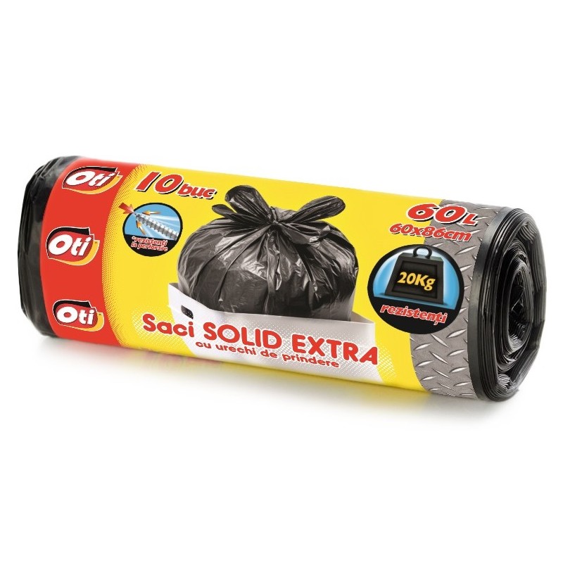 Saci Menaj SOLID EXTRA OTI, 60L, negru, 10 buc./rola